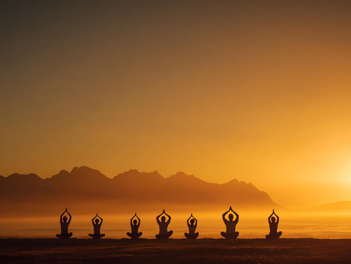 Група різновікових людей практикують йогу в світлій студії